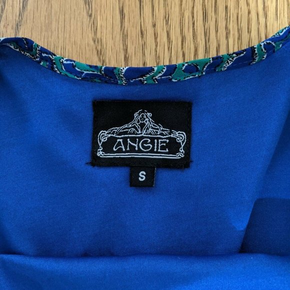 Angie Patterned High-Low Dress Blue Green Elastic Waist Women's Size Small - Picture 5 of 7